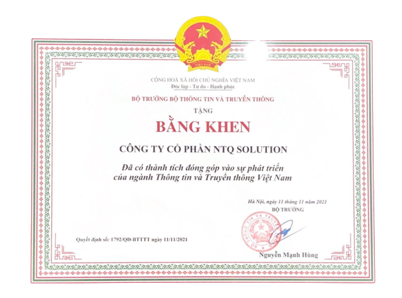 Bằng khen của Bộ trưởng Bộ TT&TT 2021